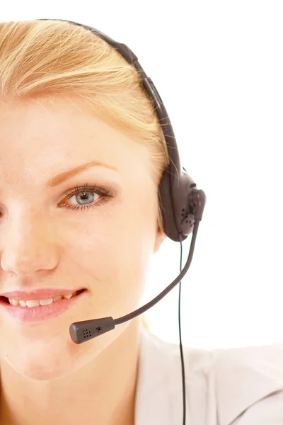 Fechar-se de uma menina de serviço ao cliente sorridente — Fotografia de Stock