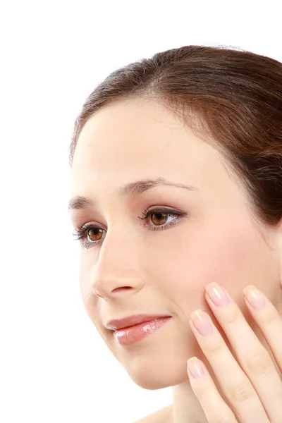 Woman touching her face — Stock Photo, Image