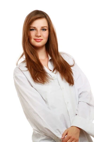 A portrait of a smiling young woman standing — Stock Photo, Image