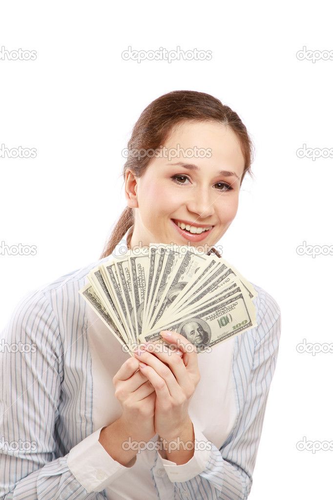 A young woman holding money