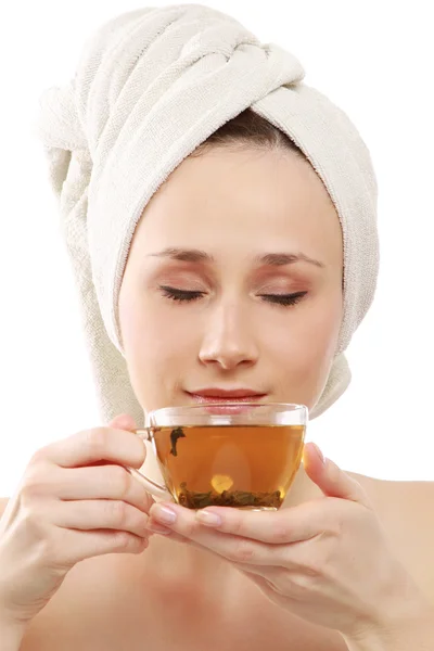 A beautiful young woman enjoying tea — Stock Photo, Image