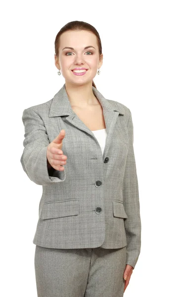 Portrait of a young attractive woman giving her hand — Stock Photo, Image