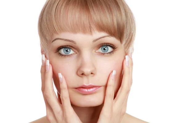 Woman touching her face — Stock Photo, Image