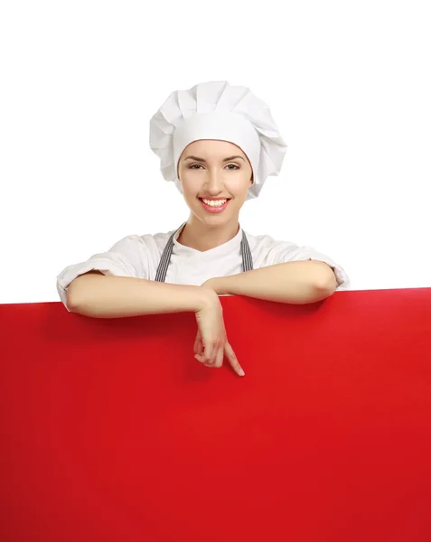 Счастливая женщина повар или пекарь — стоковое фото