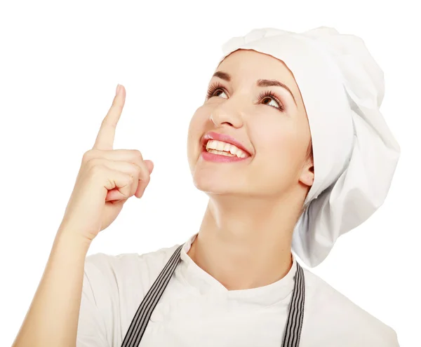 Kocken kvinna i vit uniform — Stockfoto