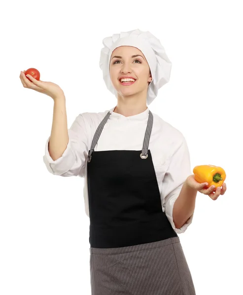 Young pretty woman cook with vegetables — Stock Photo, Image