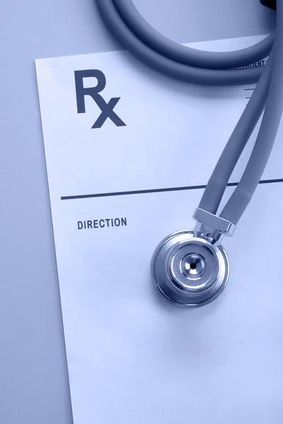 Closeup of a stethoscope on a rx prescription — Stock Photo, Image