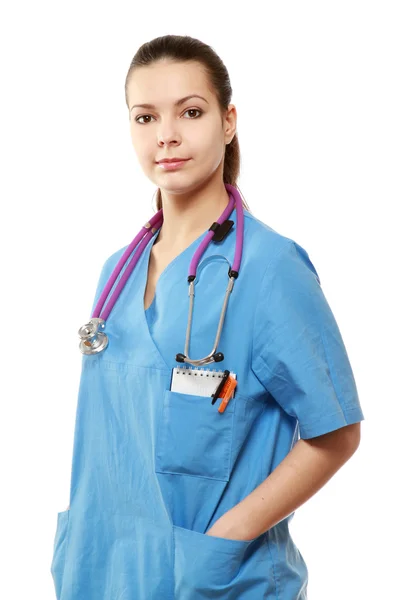 Una dottoressa con uno stetoscopio — Foto Stock