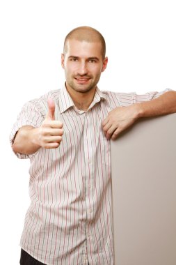 mutlu yakışıklı bir adam dışarı bakmak beyaz boş Banner Yaşasın gösterilen