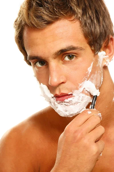 A shaving handsome man — Stock Photo, Image