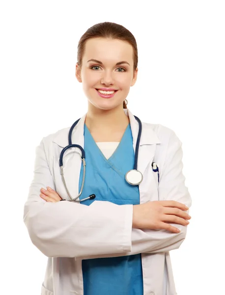 Sonriente médico mujer con estetoscopio — Foto de Stock