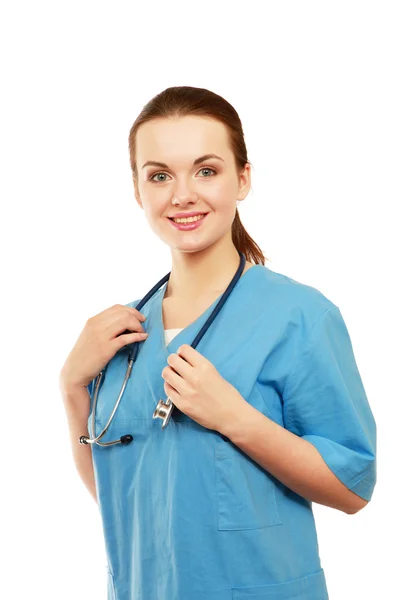 Sonriente médico mujer con estetoscopio — Foto de Stock