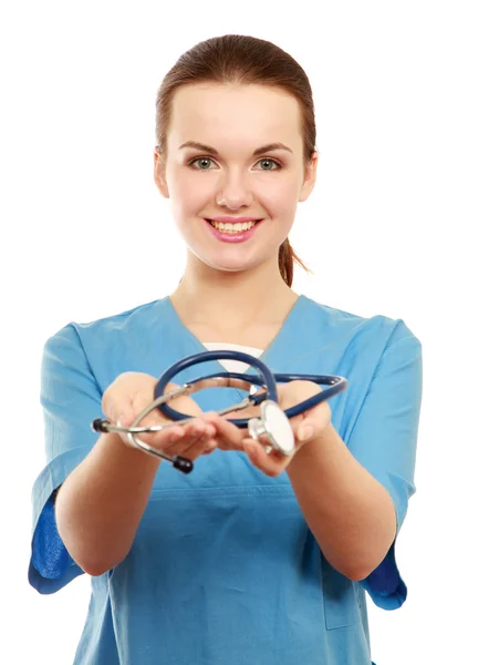 Sonriente médico mujer con estetoscopio — Foto de Stock