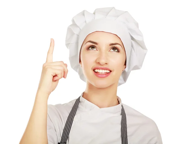 Mulher feliz cozinheiro ou padeiro — Fotografia de Stock