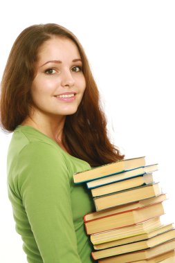 kitap tutan bir gülümseyen kadın
