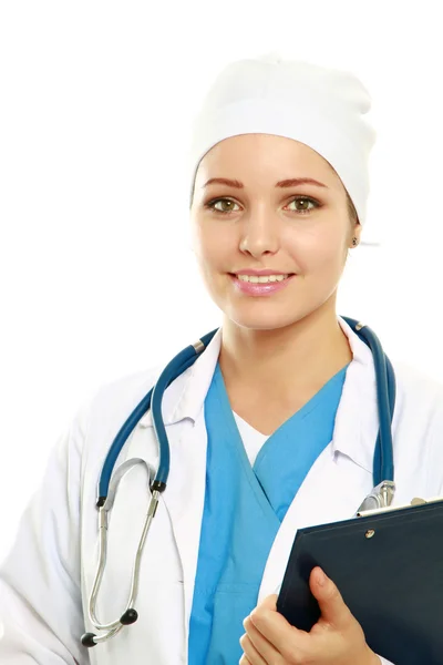 Ett porträtt av en kvinnlig läkare i uniform — Stockfoto
