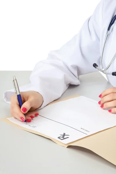 A female doctor making RX prescription — Stock Photo, Image