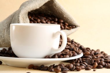 bir çuval ve bir fincan kahve çekirdekleri