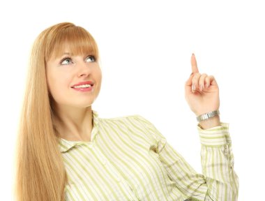 güzel bir kız eliyle işaret ediyor