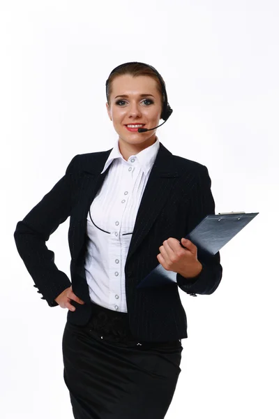 Confident businesswoman with headset — Stock Photo, Image