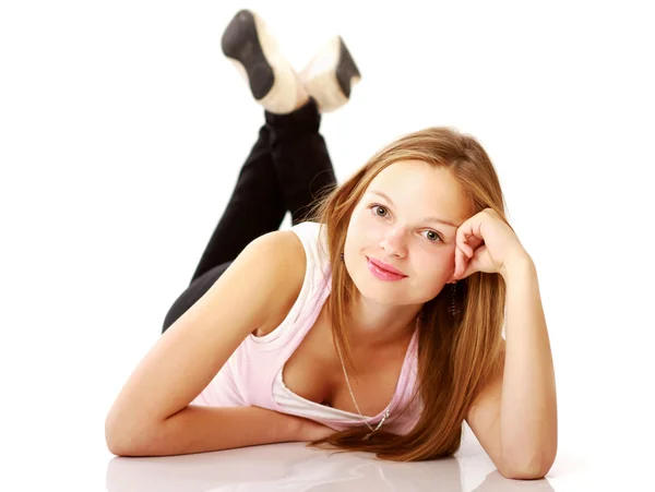 Pretty girl lying on floor — Stock Photo, Image