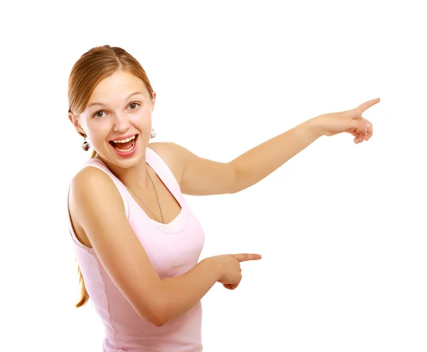 Woman pointing at something — Stock Photo, Image