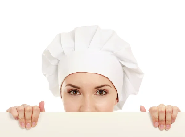 Mulher feliz cozinheiro ou padeiro — Fotografia de Stock