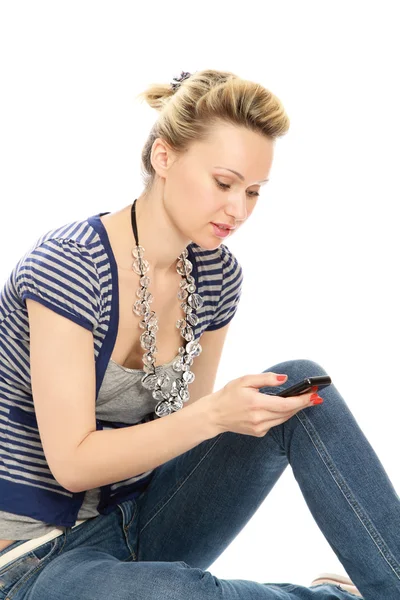 Attractive young girl sending message — Stock Photo, Image