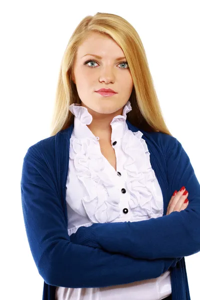 Young woman standing with arms crossed — Stock Photo, Image