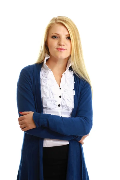 Blonde woman standing with folded arms — Stock Photo, Image