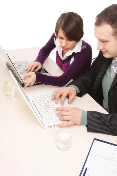 Teamwork of business woman and man — Stock Photo, Image