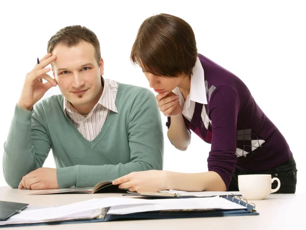 Two colleagues solving problem — Stock Photo, Image