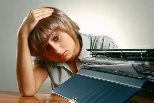 Woman with lot of paperwork — Stock Photo, Image