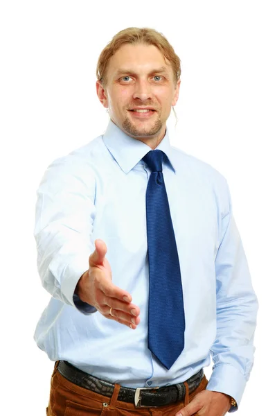 Happy businessman giving his hand — Stock Photo, Image