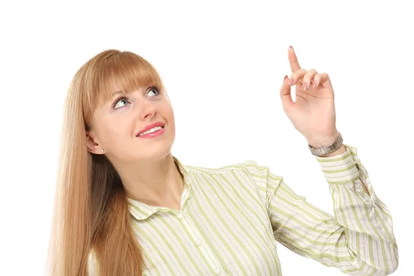 Woman showing something — Stock Photo, Image