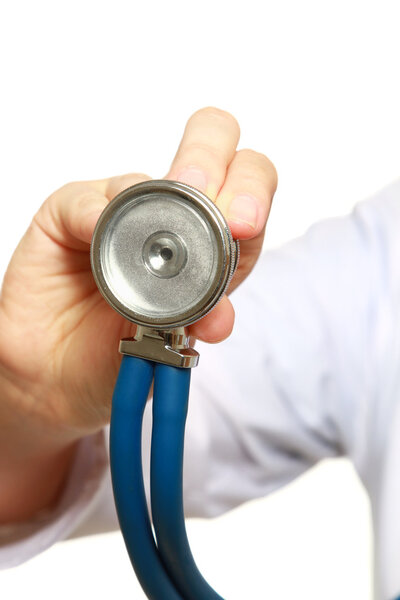 A doctor listening with a stethoscope