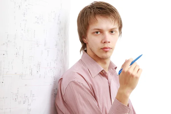 Man near a diagram — Stock Photo, Image