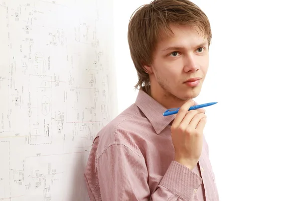 Man near a diagram — Stock Photo, Image