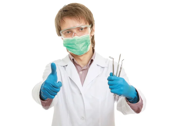 A male dentist showing ok — Stock Photo, Image