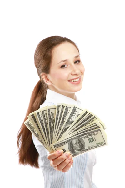 A young woman holding money Stock Photo