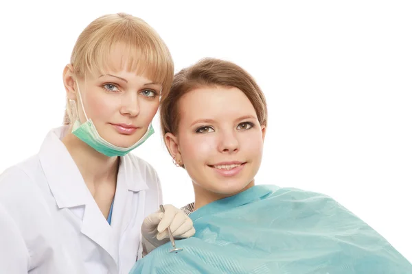 Zubař a její pacient — Stock fotografie