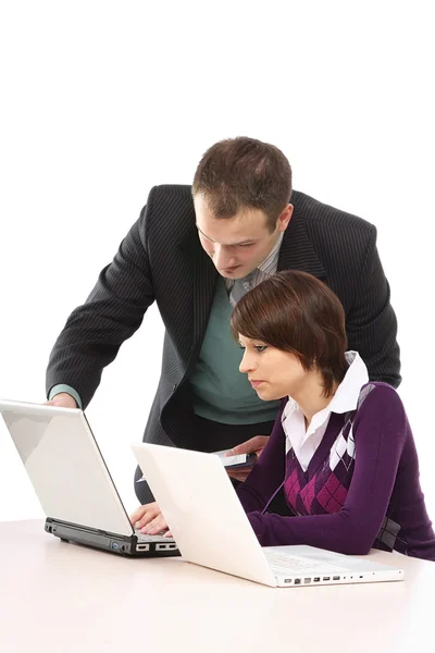 Trabalho em equipe de homem de negócios e mulher — Fotografia de Stock