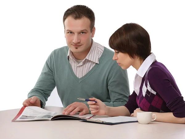 Femme d'affaires et homme Travailler ensemble — Photo