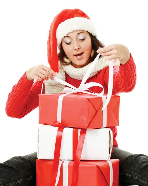 Ragazza in cappello Babbo Natale — Foto Stock