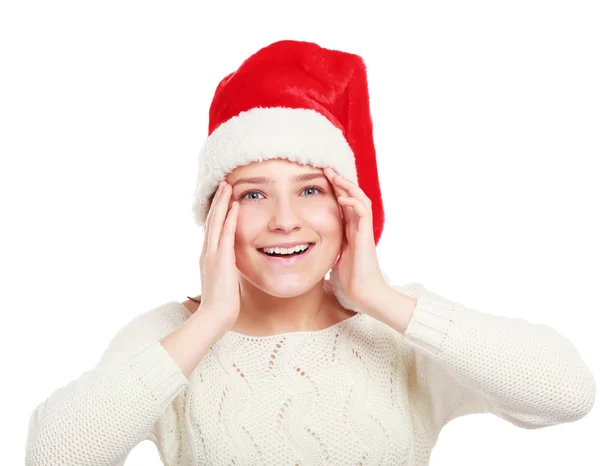 Femme portant un chapeau de Père Noël — Photo