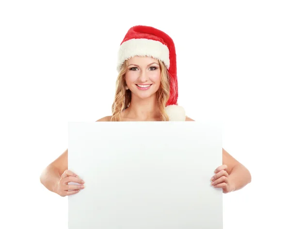 Beautiful christmas woman in santa hat — Stock Photo, Image