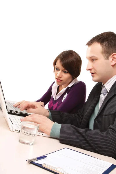 Teamwork of business man and woman Stock Photo