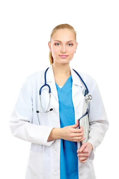 Smiling young doctor in white coat Stock Photo