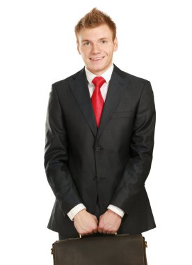 portret człowieka sukcesu w biznesie z torba.