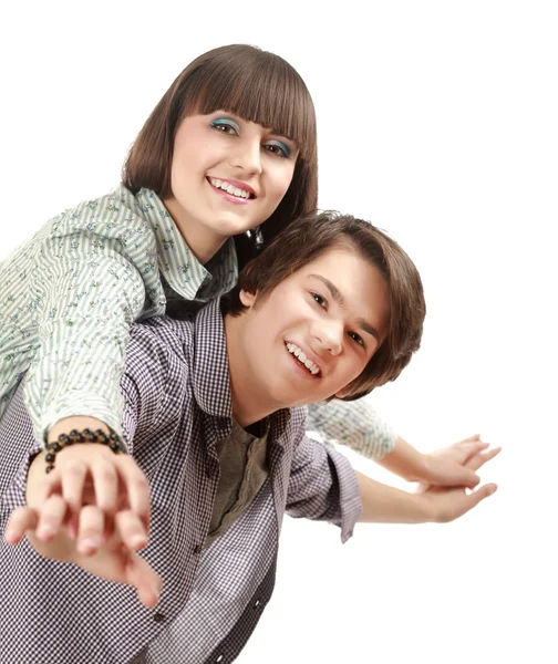 Portrait of young happy smiling couple — Stock Photo, Image